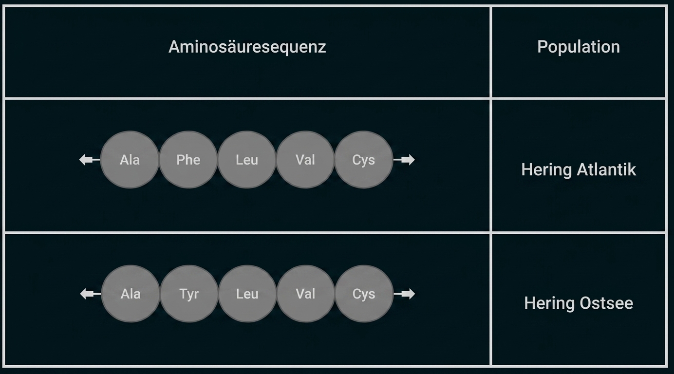 Vergleich der Aminosäuresequenzen von Atlantik- und Ostseehering.